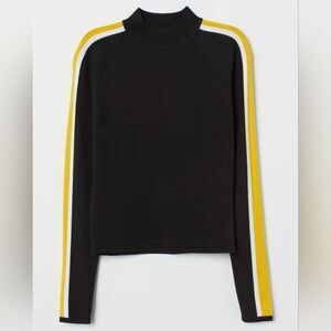 📐💜H&M Divided Black w/Yellow & White Stripe Cropped Mock Sweater Medium